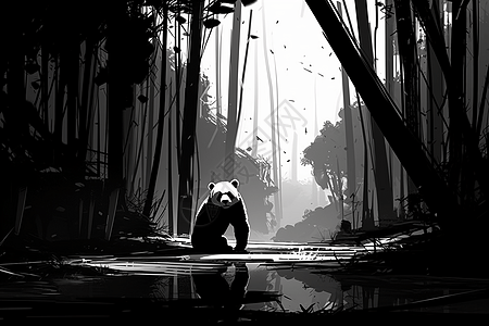竹林中的熊猫背景图片