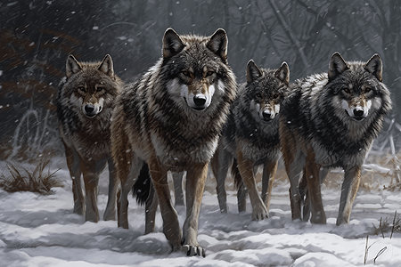 雪地里凶猛的狼群图片