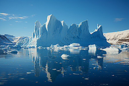 冰山漂浮在湖中央图片
