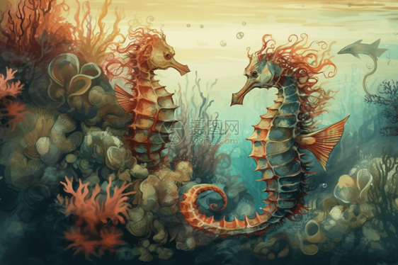 海洋珊瑚的海马图片