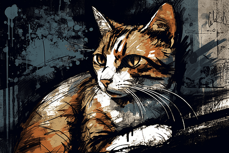 插画的抽象猫咪背景图片