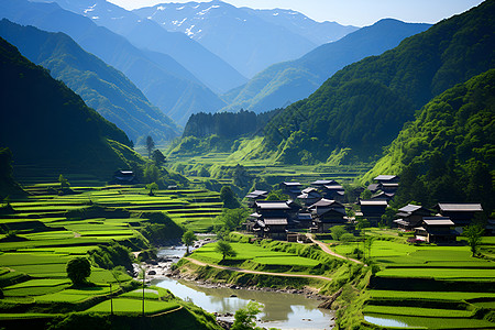 山水如画的农田背景图片