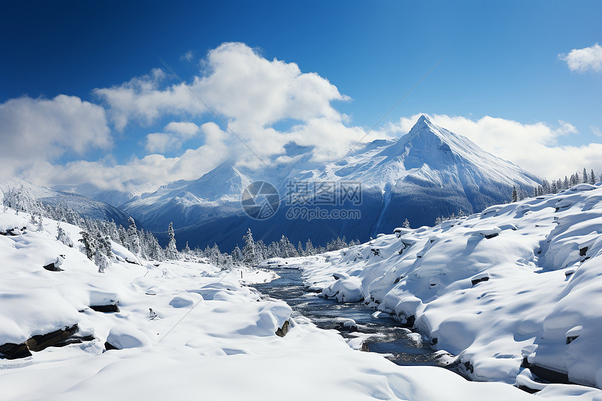 冰雪皑皑雪覆山峰图片