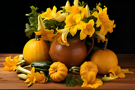 黄色的南瓜花背景图片
