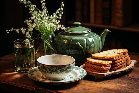 美味饼干和茶饮背景图片