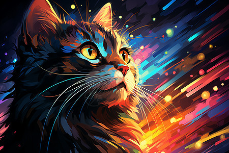 彩色光点中的猫咪背景图片