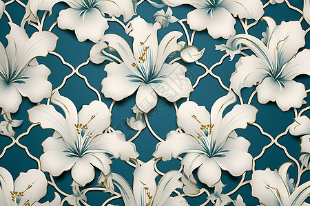 蓝白花卉图案背景背景图片