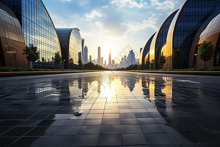 夕阳下的城市建筑景观图片