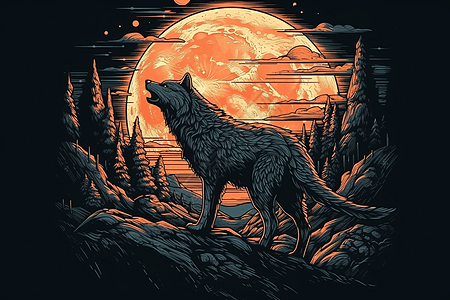 夜幕下的孤狼背景图片