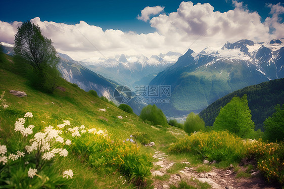 风景优美的夏季山谷景观图片