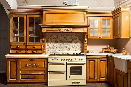 美式风格的室内家居厨房背景图片