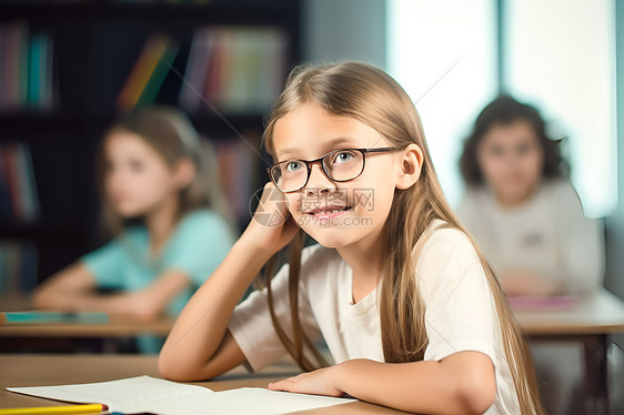 课堂上认真学习的小女孩图片