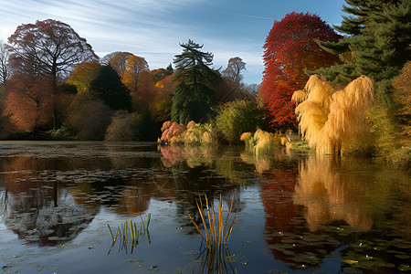 风景优美的秋季湖畔景观图片