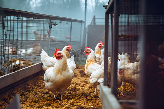 乡村农业养殖的鸡群图片