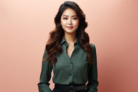 独自站立的年轻亚洲商务女性图片