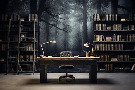暗黑背景暗黑系列的家居书房装修设计图片