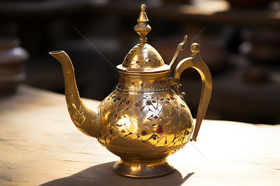 金色诱惑的茶壶图片