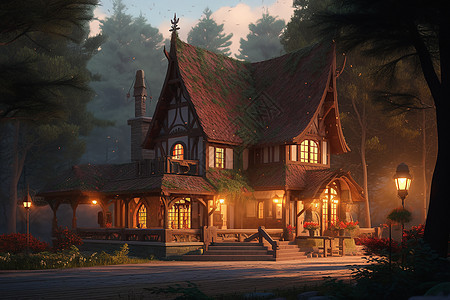 梦幻的城堡小木屋建筑图片