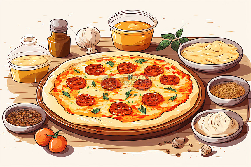 餐桌上的意大利披萨图片
