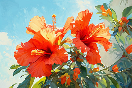 夏日花香的木槿花花朵背景图片