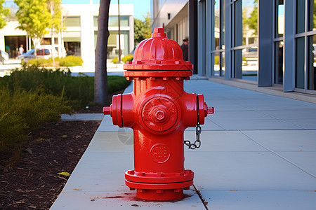 红色消防栓与建筑图片