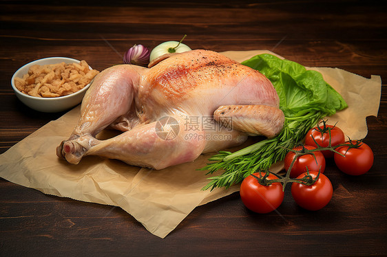餐桌上的烤鸡食材图片