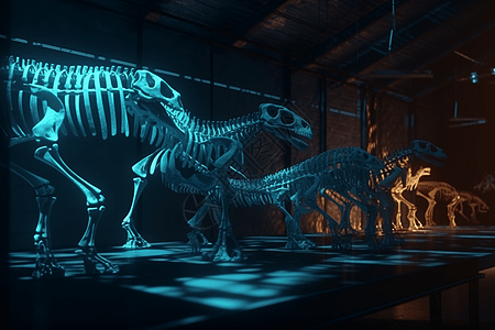 恐龙骨架展览的立体模型图片