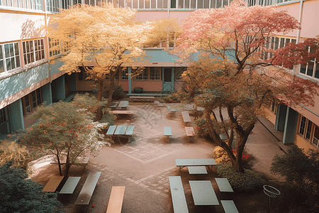 学校庭院的景色背景图片