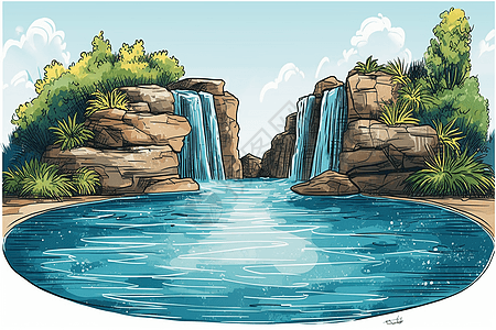 岩石瀑布特征的温泉图片