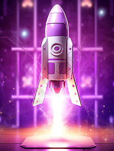 紫色火箭在夜空中飞行图片