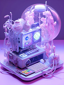 彩色卡通风格的电脑机器图片