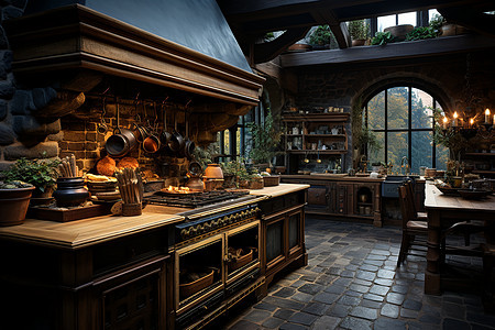 复古的大型厨房背景图片