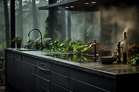 现代厨房的水槽背景图片