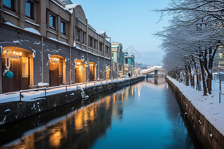 白雪皑皑的城市风貌背景图片