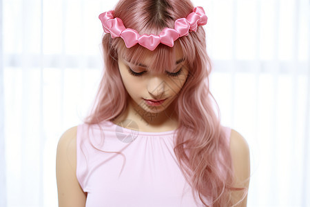 粉色发箍的少女背景图片