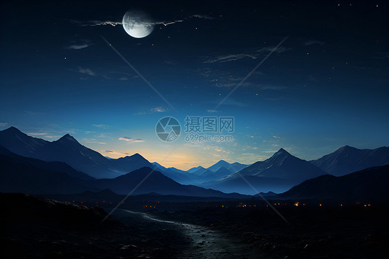 夜晚的山脉美景图片