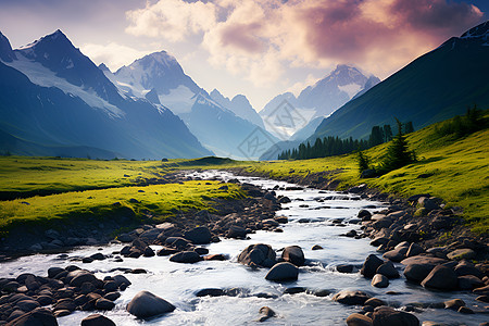 山溪奔流的自然风景图片