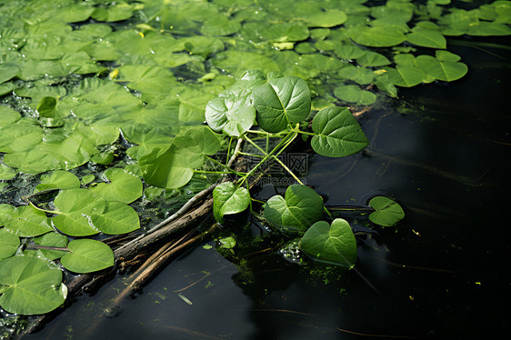 水面上的绿色植物图片