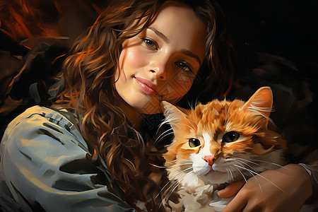 女孩抱着猫咪图片