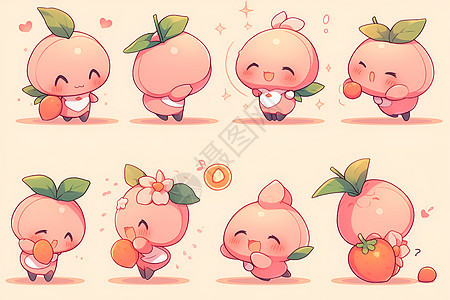 迷你可爱的桃子水果插图图片