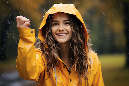 穿着雨衣的女性图片