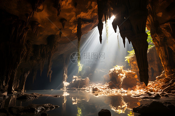 洞穴里的溪水图片