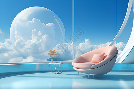 蓝天白云中的椅子图片