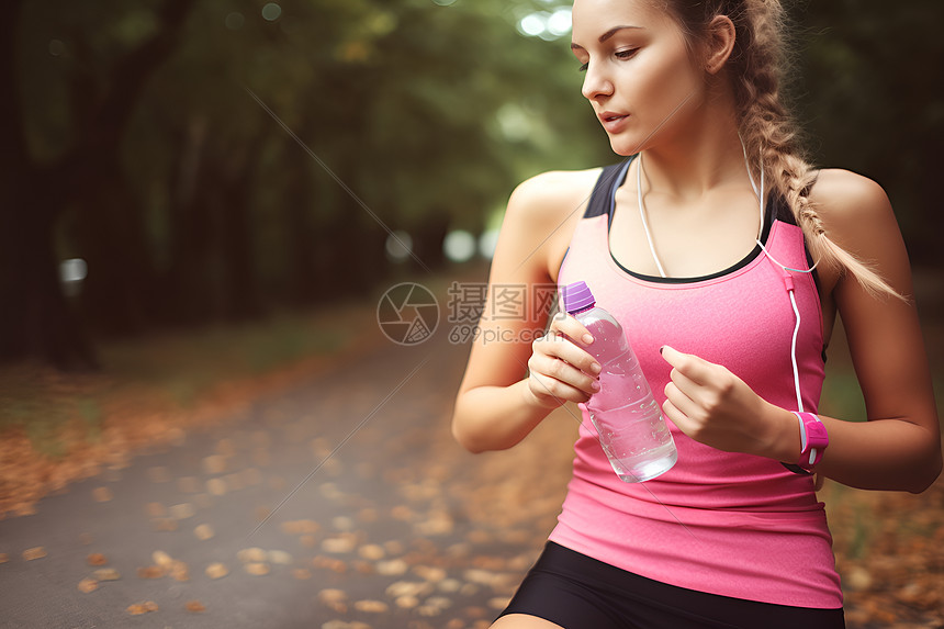 户外跑步运动的年轻女子图片