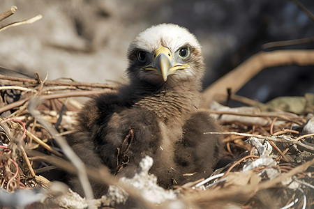 巢穴内的老鹰幼崽图片