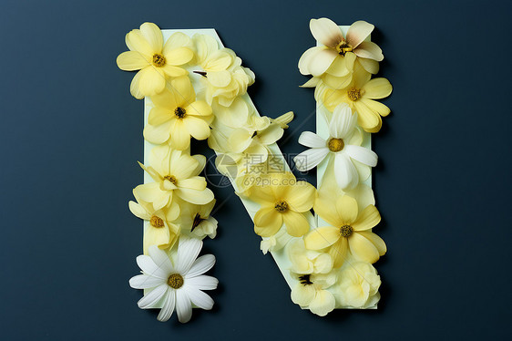 桌面上的花卉字母图片
