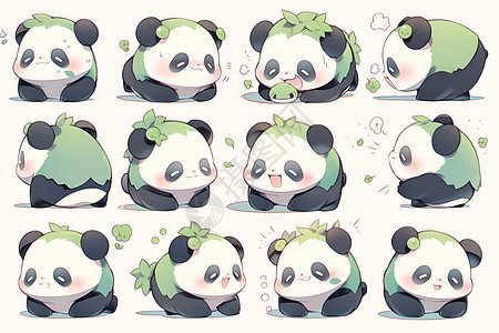 呆萌可爱的卡通熊猫插图图片