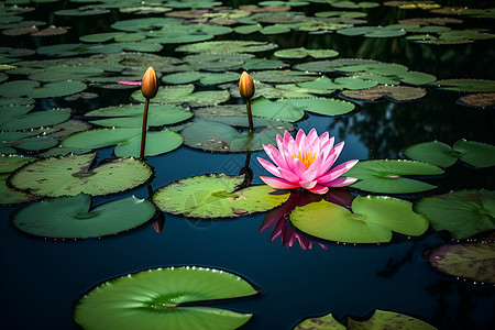 夏日湖畔的睡莲背景图片