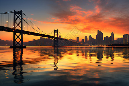 夕阳下的城市风景图片