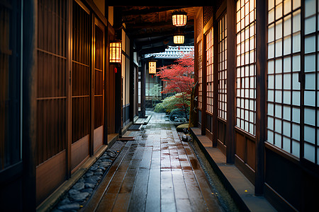 日本传统狭窄的小巷背景